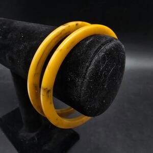 Yellow Bakelite Bangle Bracelets Pair of Two Vintage Plastic Jewelry